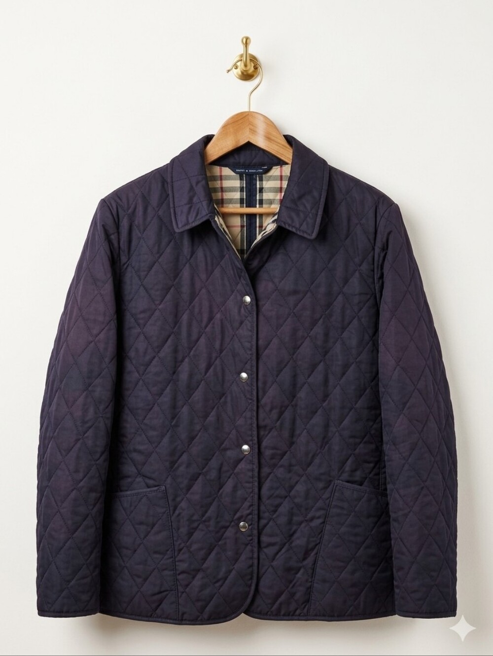 Authentic Burberry Quilted Navy Jacket with Signature Check Lining —Faded Color